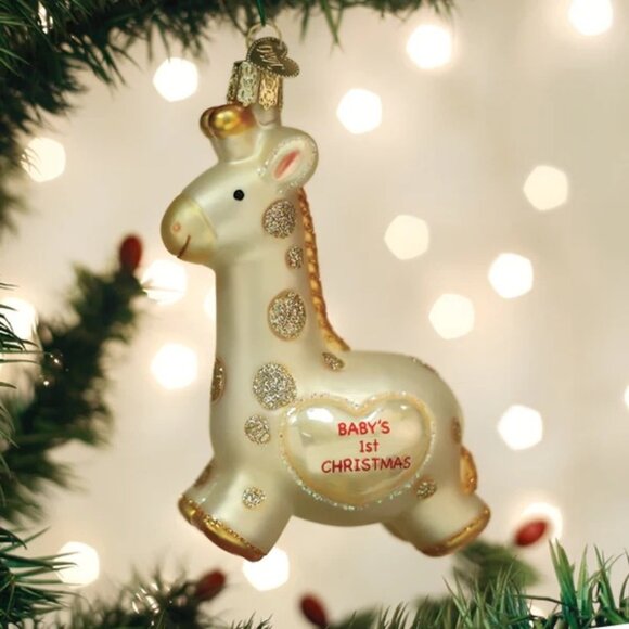 Old World Christmas OWC Babys First Christmas Giraffe Glass Ornament 4" with Box - Picture 1 of 10